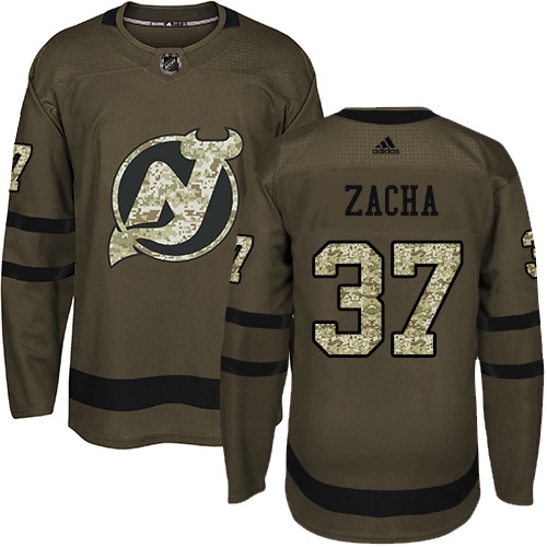 Adidas Devils #37 Pavel Zacha Green Salute to Service Stitched NHL Jersey - Click Image to Close